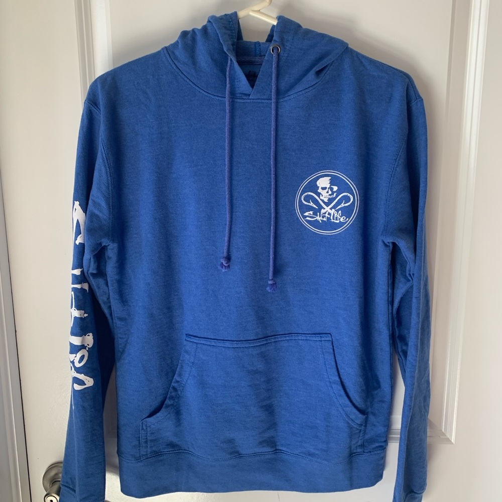 Salt Life Blue Hoodie Tee with Skull Emblem